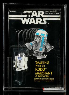 Lot # 41: Canadian Carded Walking Wind-Up R2-D2 SW18B AFA 50 [Kazanjian Collection]