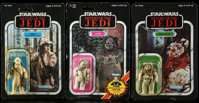 Lot # 267: Chief Chirpa ROTJ65A, Lumat ROTJ79C, and Logray (Ewok Medicine Man) ROTJ65A [Kazanjian Collection]