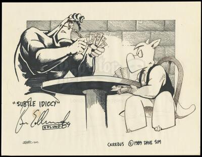 Lot # 525: The Tick and Cerebus Poker Sketch (Unpublished)