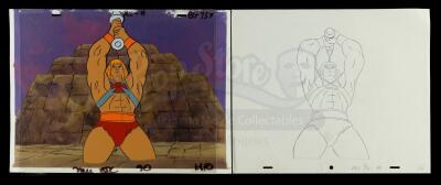 Lot # 589: Hand-Painted He-Man Animation Cel and Drawing