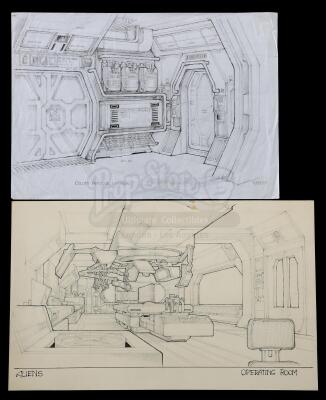 Lot #22 - ALIENS (1986) - Hand-Drawn Ron Cobb Colony Air Lock and Operating Room Concept Sketches