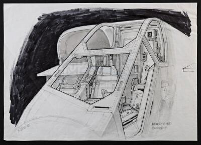 Lot #23 - ALIENS (1986) - Hand-Drawn Ron Cobb Drop Ship Cockpit Concept Sketch