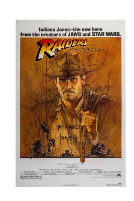 Lot #354 - RAIDERS OF THE LOST ARK (1981) - One-Sheet Release Poster Signed by Harrison Ford