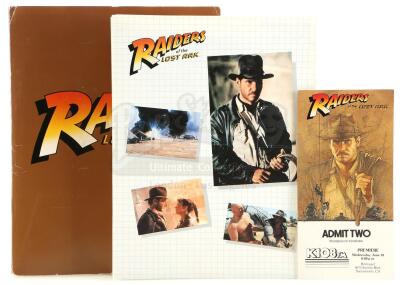 Lot #355 - RAIDERS OF THE LOST ARK (1981) - Press Kit, Cast and Crew Ticket, and Third Draft Script