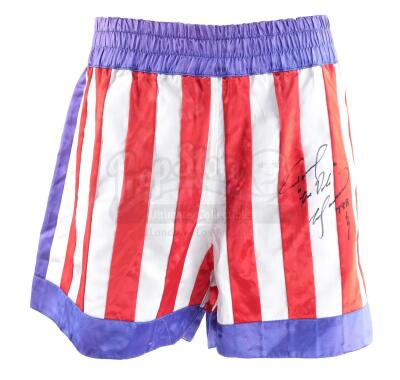 Lot #571 - ROCKY V (1990) - Tommy Gunn's (Tommy Morrison) Autographed Boxing Trunks