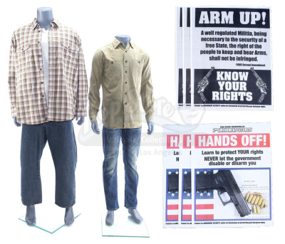 Lot # 150: Marvel's The Punisher (TV Series) - Lewis Wilson and O'Connor's Confrontation Costumes with Gun Rights Flyers