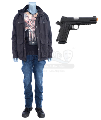 Lot # 271: Marvel's The Punisher (TV Series) - Frank Castle's Bloodied Punisher Costume and Stunt Pistol