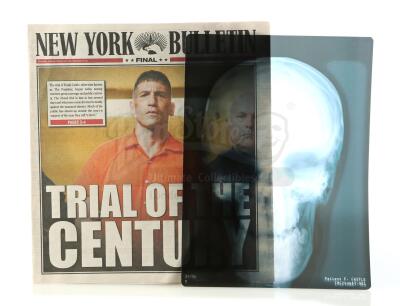 Lot # 291: Marvel's Daredevil (TV Series) - Frank Castle's Head X-Ray and 'Trial of the Century' Newspaper Cover