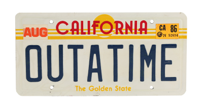 Lot #26 - BACK TO THE FUTURE THE RIDE (1991-2007) - DeLorean "OUTATIME" Licence Plate