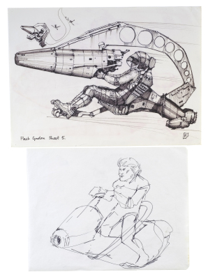 Lot #114 - FLASH GORDON (1980) - Charles Lippincott Collection: Hand-drawn Chris Foss Space Scooter Concept Sketches