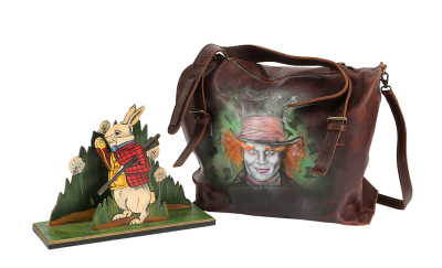 Lot #420 - ALICE IN WONDERLAND (2010) - Hand-painted Leather Crew Bag and Letter Holder