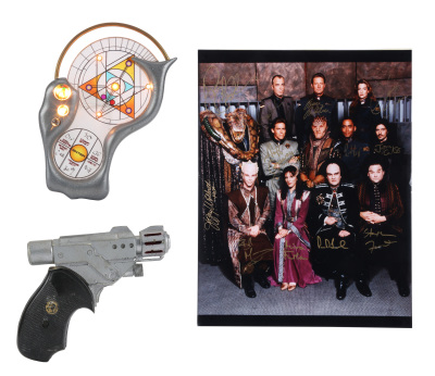 Lot #444 - BABYLON 5 (T.V. SERIES, 1994 - 1998) - Earth Alliance PPG Mk. I Pistol, Computer Pad, and Cast-autographed Photo