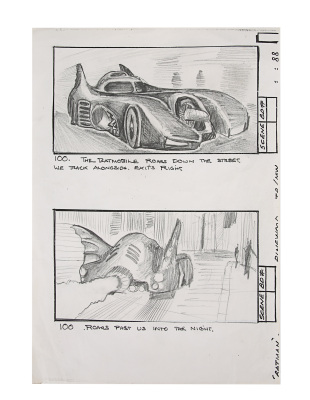 Lot #450 - BATMAN (1989) - Hand-drawn Pencil Storyboard of the Batmobile