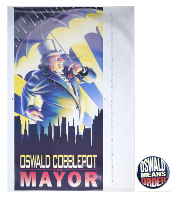 Lot #454 - BATMAN RETURNS (1992) - Oswald Cobblepot (Danny DeVito) Campaign Poster and Button