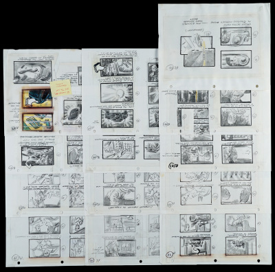 Lot #458 - BATMAN RETURNS (1992) - Set of 13 Hand-illustrated and Hand-annotated Batman Versus Penguin Storyboards