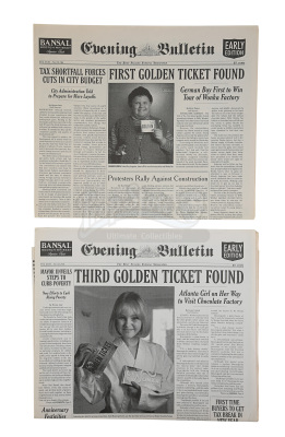 Lot #495 - CHARLIE AND THE CHOCOLATE FACTORY (2005) - Two Newspapers Featuring the Quest for the Golden Tickets