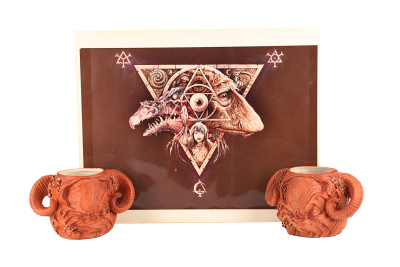 Lot #528 - THE DARK CRYSTAL (1982) - Two Crew Gift Aughra Mugs and Brian Froud Concept Art Print