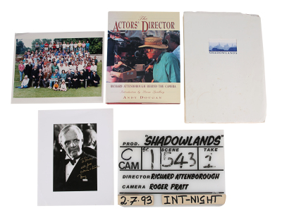 Lot #852 - SHADOWLANDS (1993) - Anthony Hopkins-autographed Still, Richard Attenborough-autographed Book, Clapperboard Slate, Script, and Crew Photo