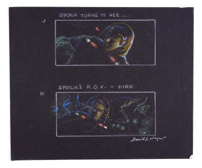 Lot #887 - STAR TREK: THE MOTION PICTURE (1979) - Hand-drawn David Negron, Sr. "Kirk and Spock in Space" Storyboard