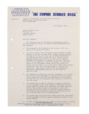 Lot #952 - STAR WARS: THE EMPIRE STRIKES BACK (1980) - Stuart Freeborn's Contract of Employment