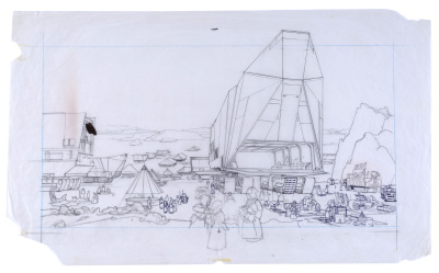 Lot #982 - THE ILLUSTRATED STAR WARS UNIVERSE (1995) - Hand-drawn Ralph McQuarrie Tatooine Market Sketch