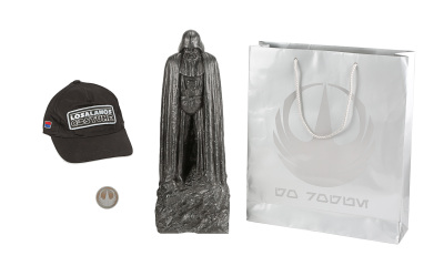 Lot #985 - STAR WARS: ROGUE ONE (2016) - Darth Vader Head of Department Crew Gift Statue, Costume Department Crew Cap and Gift Bag