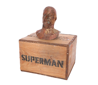 Lot #1030 - SUPERMAN (1978) - Stuart Freeborn Collection: Superman (Christopher Reeve) Special Effects Head and Tea Chest